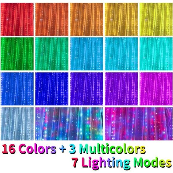 16 Color LED Curtain Lights Fairy String 250 LEDs Twinkle Backdrop Wall Decor - Picture 2 of 7
